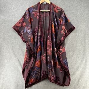 Torrid Kimono Wrap Size 1 Burgundy Embossed Floral Lightweight Sheer Boho Lounge